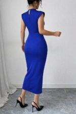 Kadın Yarı Balıkçı Yaka Kısa Kollu çicek Aksesuar Detaylı Midi Dalgıç Elbise - Görsel 3