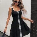 Kadın Askılı Yuvarlak Yakalı şerit Desenli Kısa Kiloş Elbise