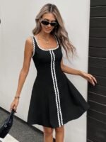 Kadın Askılı Yuvarlak Yakalı şerit Desenli Kısa Kiloş Elbise