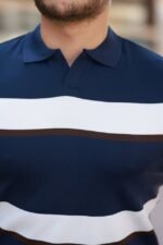 Erkek şerit Desenli Hemşire Yaka Kısa Kollu Tişört - Görsel 3