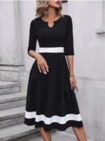 Kadın Truvakar Kol V Yakalı Janjan Krep Midi Elbise - Görsel 4