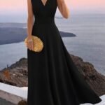 Kadın Askılı V Yakalı Bel Korsaj Detaylı Uzun Ithal Krep Elbise