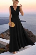 Kadın Askılı V Yakalı Bel Korsaj Detaylı Uzun Ithal Krep Elbise