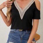 Kadın Omuzlardan Açık V Yakalı Viskon Bluz