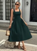 Kadın Askılı Kare Yakalı Uzun Ithal Krep Elbise