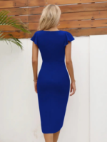 Kadın Kısa Kollu Kalp Yaka Yanlardan Büzgü Detay Midi Ithal Krep Elbise - Görsel 3