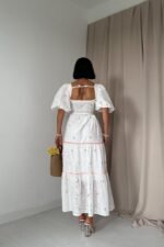 Pudra Dantel Detaylı Brode Elbise - Görsel 4