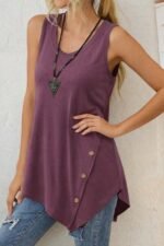 Kadın Askılı Yuvarlak Yakalı Asimetrik Kesim Detaylı Viskon Bluz