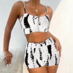 Kadın Büzgü Detay Askılı Crop Mini Tayt Ikili Takım