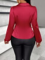 Kadın Uzun Kollu Kruvaze Yakalı Asimetrik Saten Bluz - Görsel 6