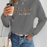 Kadın Uzun Kollu Bisiklet Yaka Desenli Viskon Iki Iplik Bluz