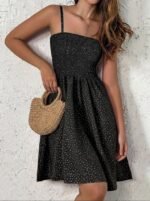 Kadın Ip Askılı Gipeli Desenli Kısa Süprem Elbise