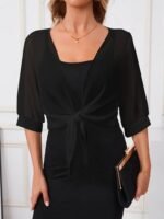 Kadın Truvakar Kol önden Bağlamalı Kısa şifon Bolero Ceket - Görsel 3