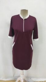 Kadın Kısa Kollu Yakadan Fermuarlı Cepli Yandan Yırtmaçlı Viskon Elbise - Görsel 4