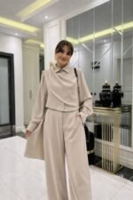 Kadın Uzun Kollu şal Detaylı Bluz Ve Pantolon Ikili Takım (kemer Dahil Değil)