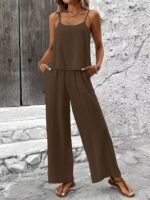 Kadın Ip Askılı Yuvarlak Yakalı Aerobin Kısa Bluz Ve Pantolon Ikili Takım - Görsel 3