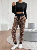 Kadın Yüksek Bel Bağcıklı Desenli Iki Iplik Pantolon - Görsel 6