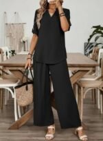 Kadın Kısa Kollu V Yakalı Aerobin Bluz Ve Pantolon Ikili Takım - Görsel 3