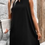 Kadın Askılı V Yakalı Geniş Kesim Detaylı Kısa Janjan Krep Elbise