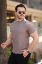 Erkek Omuzlar çizgi Detaylı Kısa Kollu T-shirt - Görsel 2