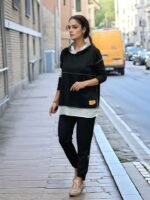 Kadın Siyah Kapşonlu Etek Ucu Detay Arma Ters Dikiş Gorunumlu Ikili Takım - Görsel 4