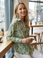 Kadın Uzun Kollu Dalgalı Desen Baskılı Gömlek - Görsel 2