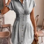 Kadın Kısa Kollu Yakalı önden Düğmeli Kısa Trikoton Elbise