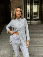 Kadın Uzun Kollu Balıkçı Yaka önden Düğmeli Bluz Ve Pantolon Yumoş Ikili Takım - Görsel 5