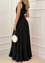 Kadın Askılı Kruvaze Yakalı önü Volanlı Uzun Krep Elbise - Görsel 3