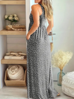 Kadın Kalın Askılı Yuvarlak Yaka Cepli Süprem Maksi Elbise - Görsel 2