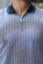 Erkek Fermuar Yakalı çizgili Kısa Kollu Tişört - Görsel 3