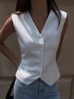 Kadın Sıfır Kollu önden Düğmeli Atlas Yelek - Görsel 5