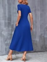 Kadın Kısa Kollu V Yakalı Cepli Viskon Elbise - Görsel 5