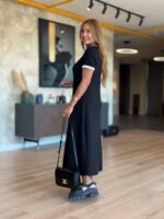 Kadın Kısa Kollu Yuvarlak Yaka Yandan Yırtmaçlı Midi Viskon Elbise - Görsel 5