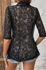 Kadın Kısa Kollu önü Açık Dantelli Ceket - Görsel 4