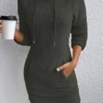 Kadın Uzun Kollu Kapşonlu Cepli Mini Peluş Elbise