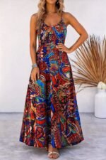 Kadın Askılı V Yakalı Desenli Uzun Süprem Elbise - Görsel 3