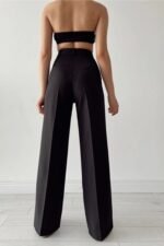 Kadın Yüksek Bel Cepli Ithal Krep Pantolon - Görsel 7