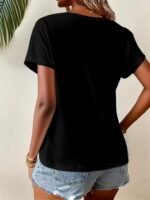 Kadın Kısa Kollu Bisiklet Yaka Asimetrik Kesim Detaylı Viskon Bluz - Görsel 5