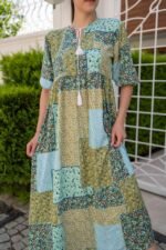 Yeşil Salaş Desenli Elbise - Görsel 3