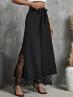 Kadın Yüksek Bel Belden Kuşaklı üst Dalgıç Alt Dantel Detaylı Dalgıç Pantolon - Görsel 3