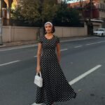 Kadın Kısa Kollu Bisiklet Yaka Puantiyeli Maksi örme Krep Elbise