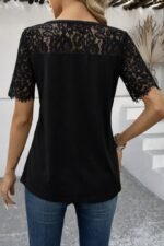 Kadın Kısa Kollu Dantel Detaylı Yandan Düğmeli Waffle Bluz - Görsel 4