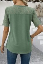 Kadın Kısa Kollu Dantel Detaylı Yandan Düğmeli Waffle Bluz - Görsel 3