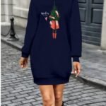 Kadın Uzun Kollu Bisiklet Yaka Desenli Kısa Viskon Iki Iplik Elbise