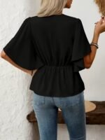 Kadın Kısa Kollu önden Düğmeli Ithal Krep Bluz - Görsel 5