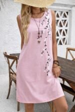 Kadın Askılı Yuvarlak Yakalı çiçek Desenli Kısa Elbise - Görsel 2