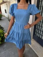 Kare Yakalı Ve Gipe Detaylı Tensel Elbise 2883 - Görsel 7