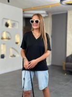 Kadın Kısa Kollu V Yaka Bluz - Görsel 2