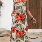 Kadın Askılı Yuvarlak Yaka Cepli Desenli Süprem Elbise